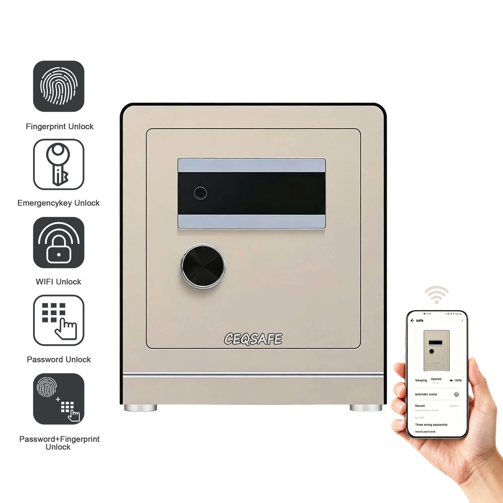 A7-450 CEQSAFE Commercial Security Metal Safe Cabinet TUYA APP Biometric Fingerprint Document Safe Box for Home Safety