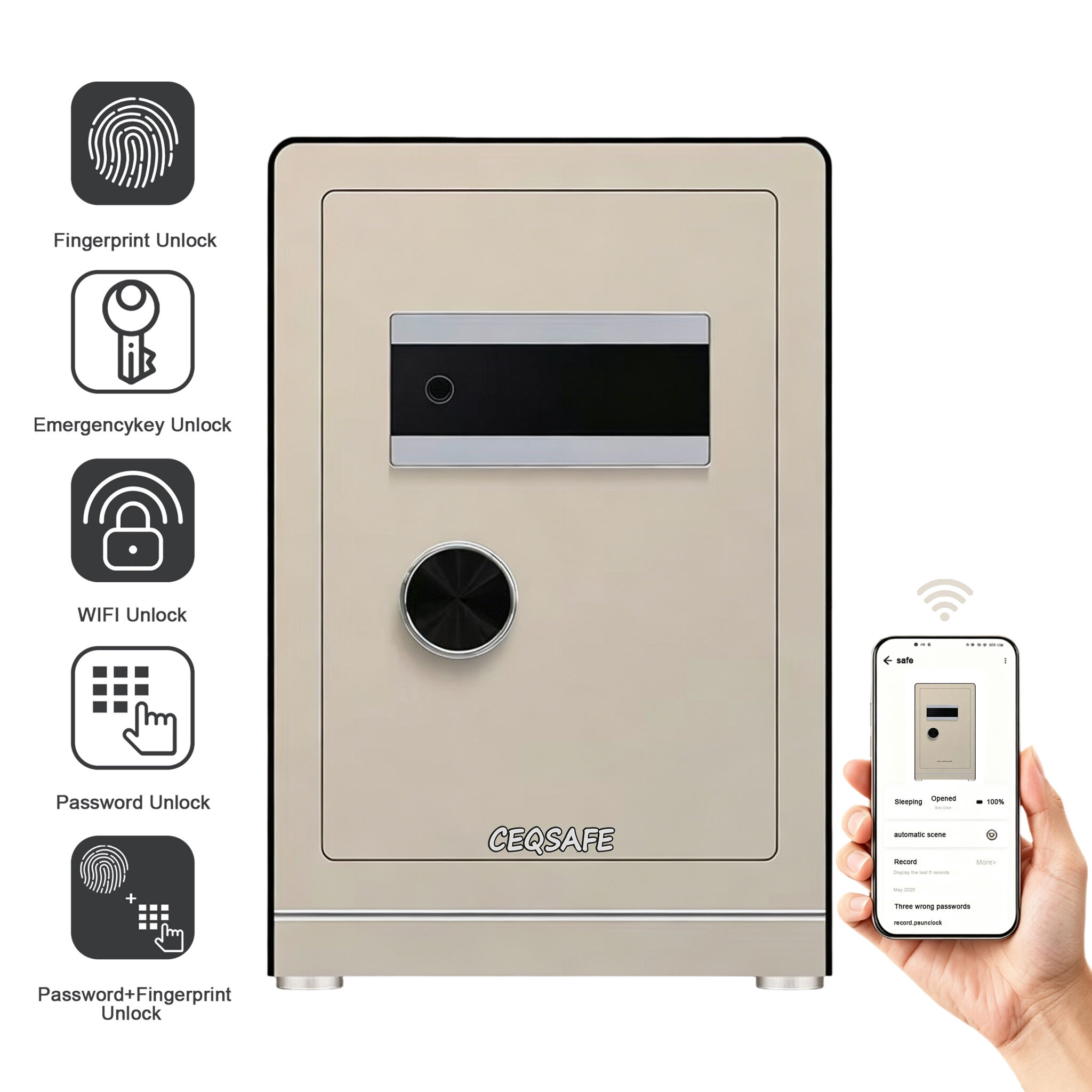 CEQSAFE Smart Electronic Key Lock Fingerprint Steel Body Safe Box TUYA WiFi Anti-Theft Safe Box