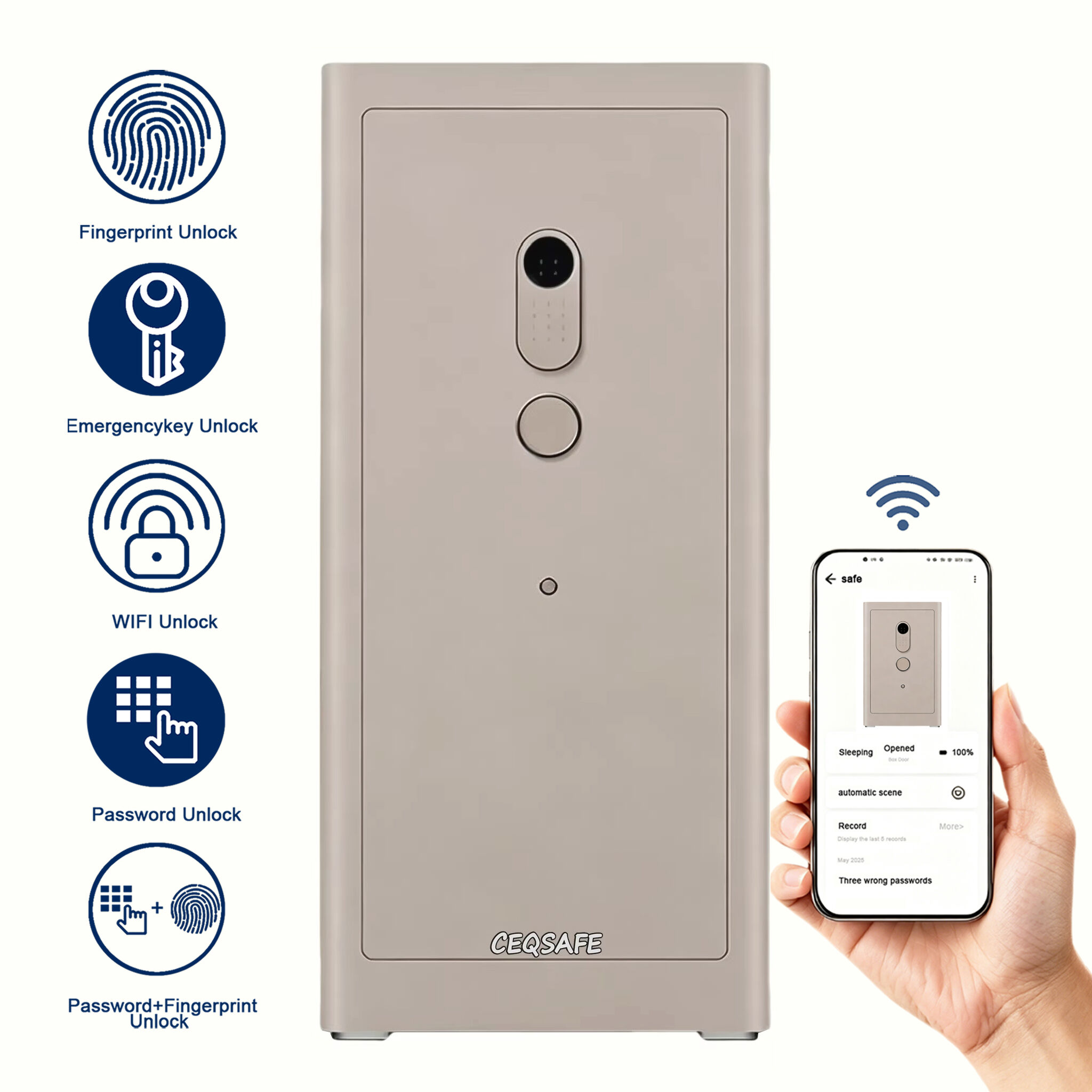 A2-1200 CEQSAFE Electronic Steel Home Safe Box with Fingerprint App Lock Strong Household Security Digital Storage Safety Box