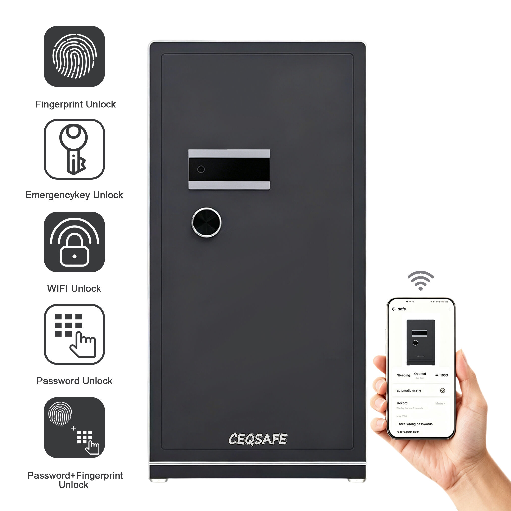 A7-1200 CEQSAFE Digital Password & Fingerprint Access All-Steel Home Office Safe Facial Recognition Anti-Theft WiFi Safe Box