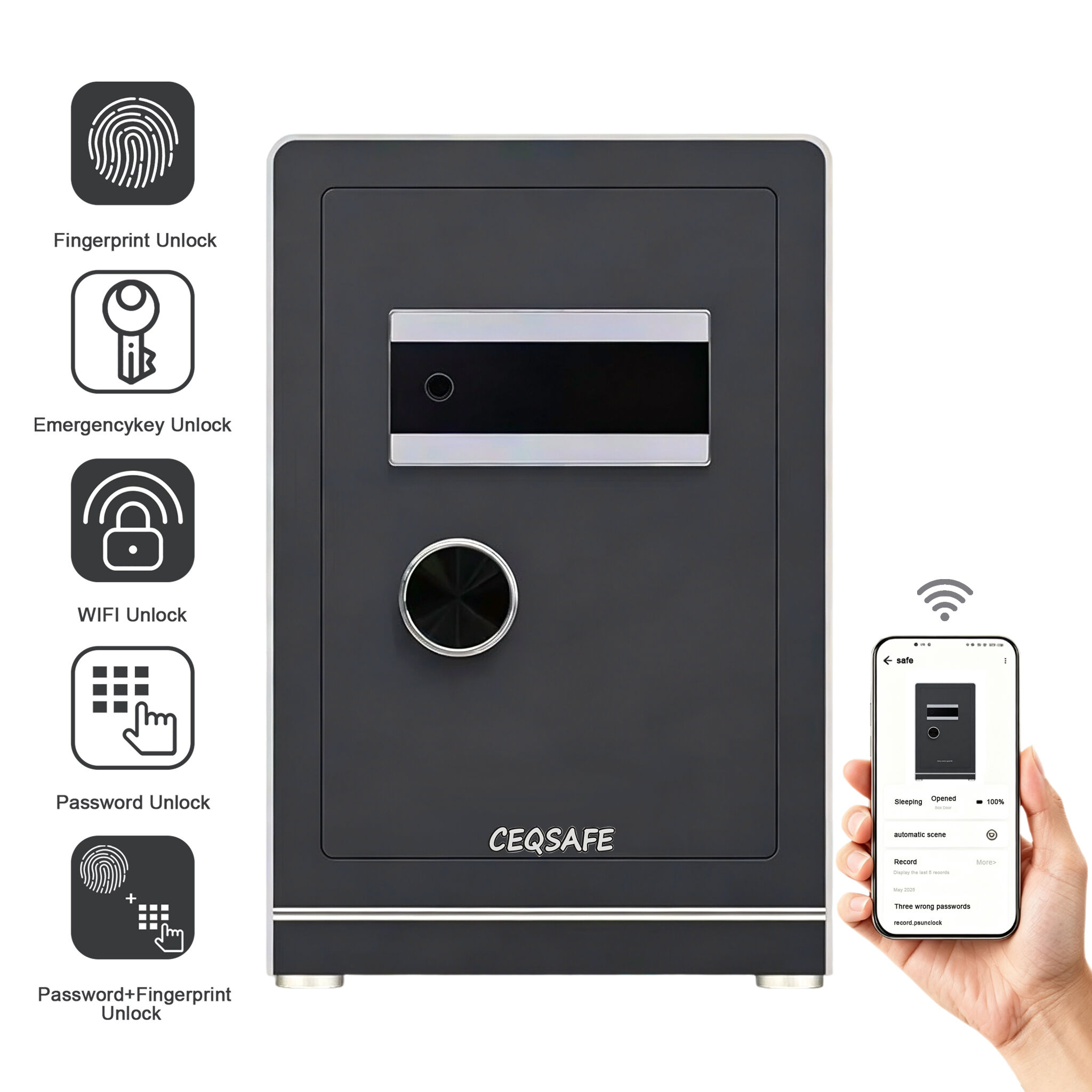 CEQSAFE New Arrival Smart Safe WIFI Function Steel Electronic Security Money Digital Fingerprint Safe Box