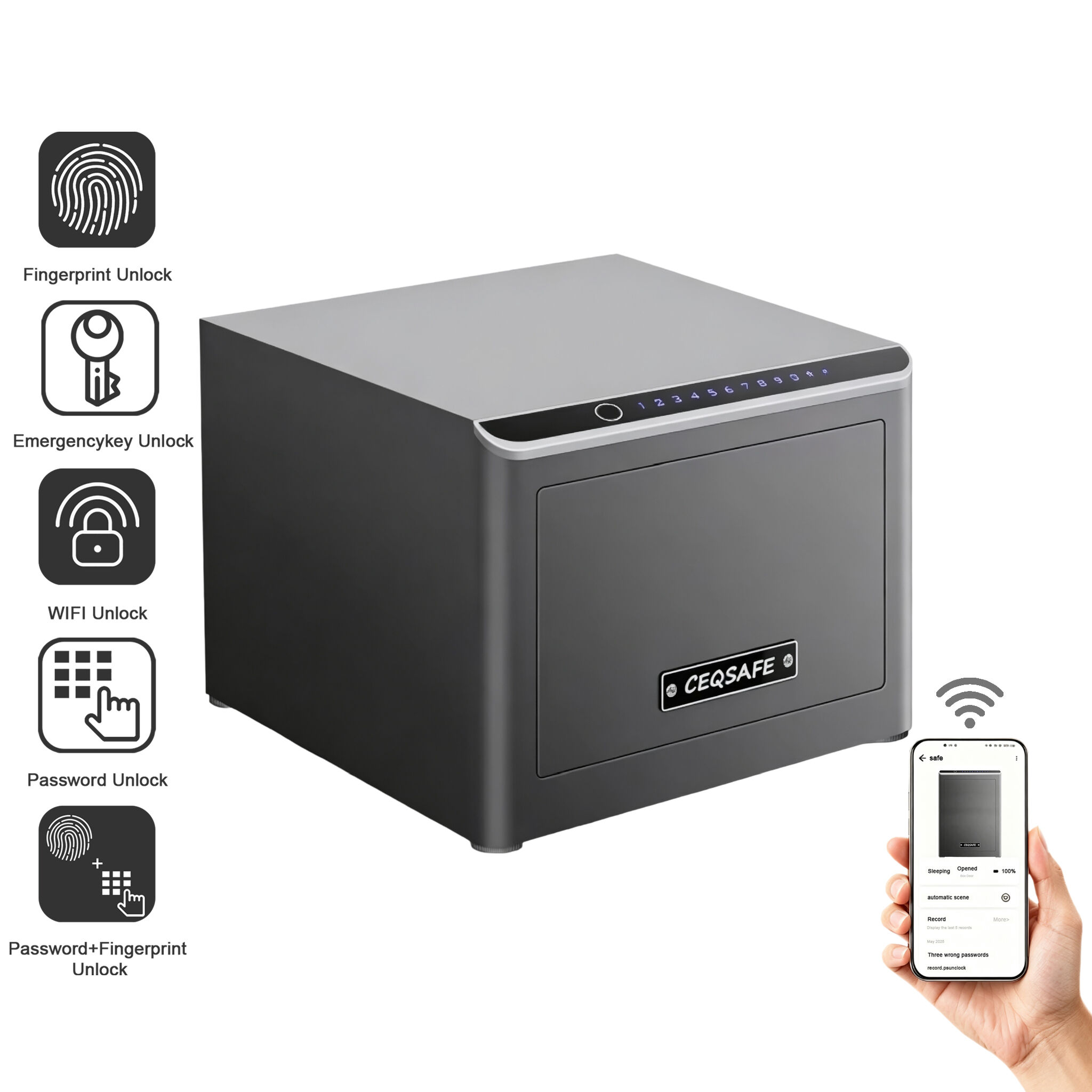CEQSAFE TUYA APP WIFI SAFE BOX Portable Home Anti-Theft Safes with Fingerprint Password Secure Steel Safe Box Mini Metal Storage