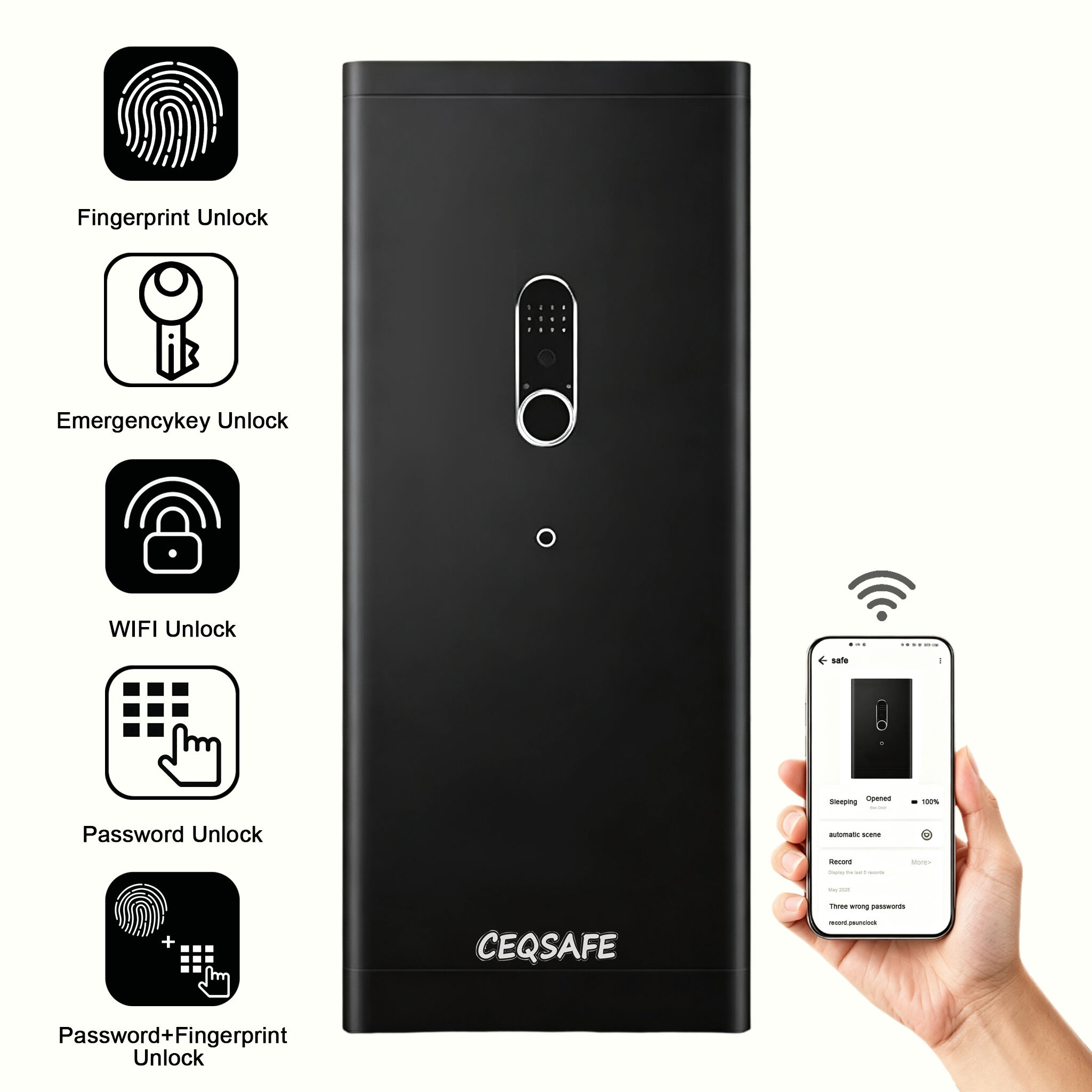 H2-1500 CEQSAFE WIFI Remote Anti-Theft Safe All Steel Office TUYA APP WIFI Safe Box for Home Use Convenient and Secure