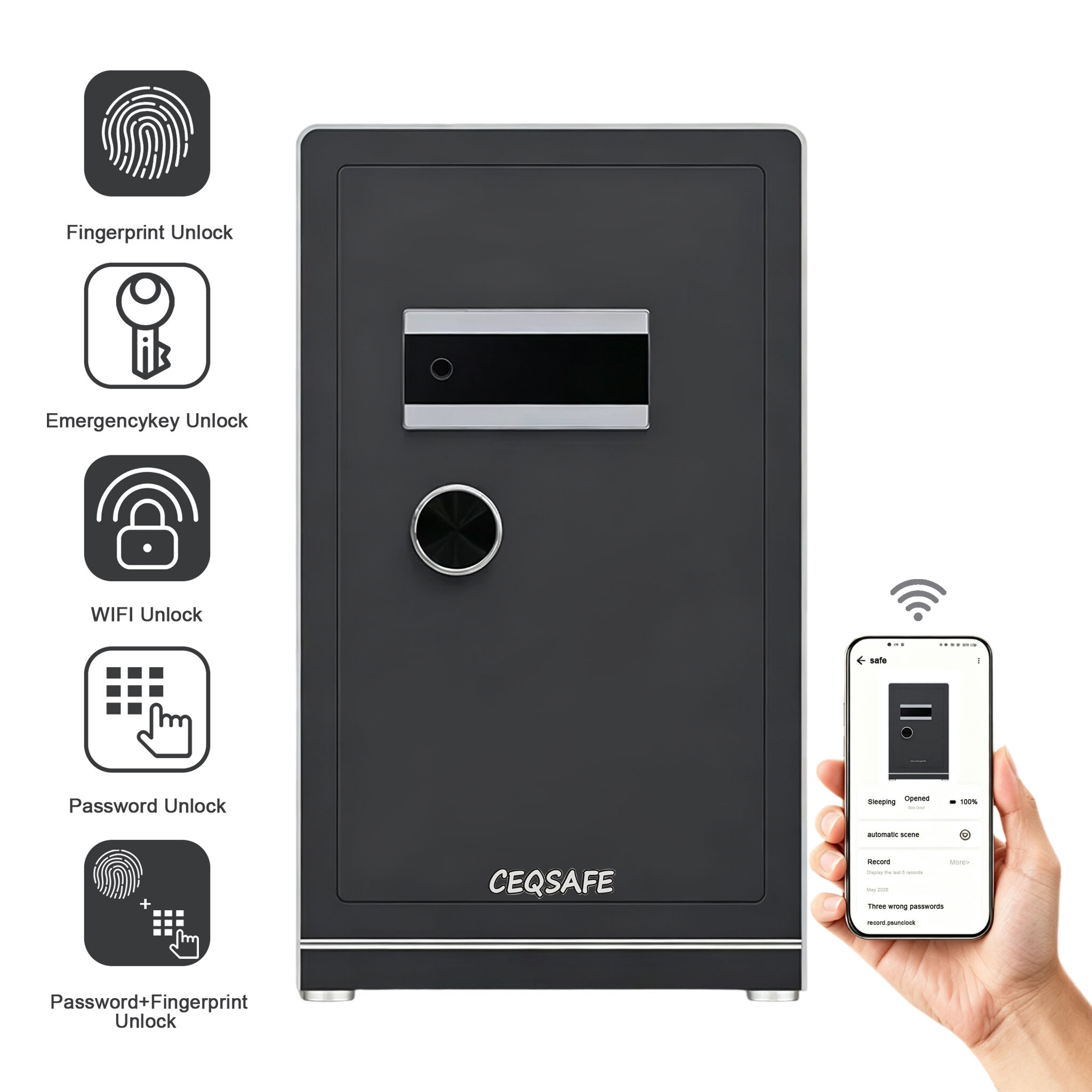 A7-800 CEQSAFE Security Digital Electronic TUYA APP Biometric Safe Box Steel Household Safe with Fingerprint Lock for Home Storage