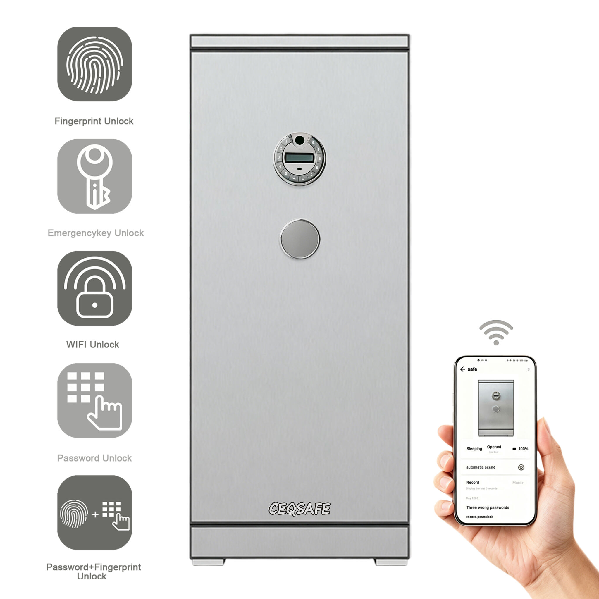 A3-1500 CEQSAFE Electronic Steel Safe Box with TUYA APP WIFI & Fingerprint Lock Strong Household Security Digital Storage Open Access