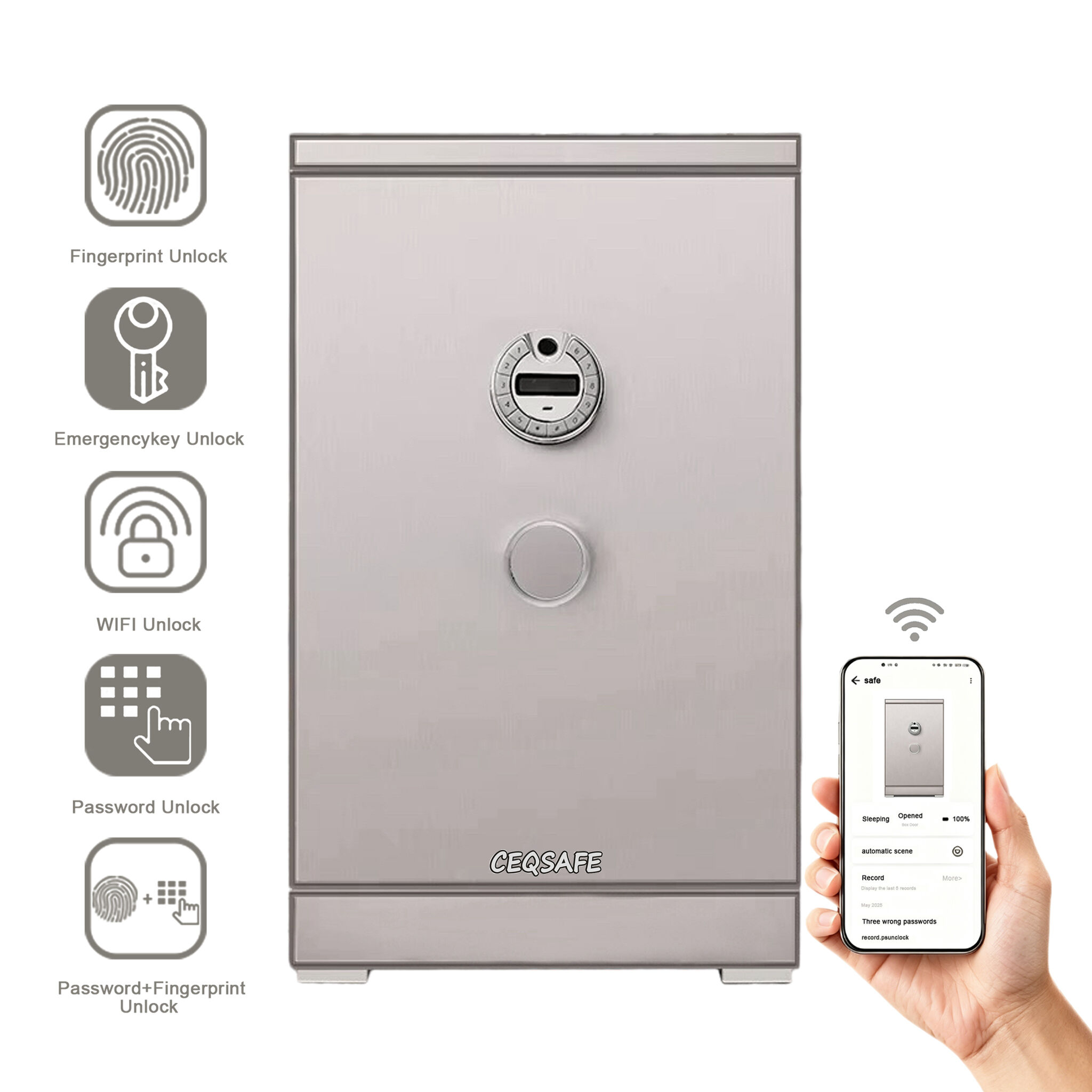 A3-800 CEQSAFE China Customized TUYA APP WIFI Fingerprint Password Safe for Home & Office