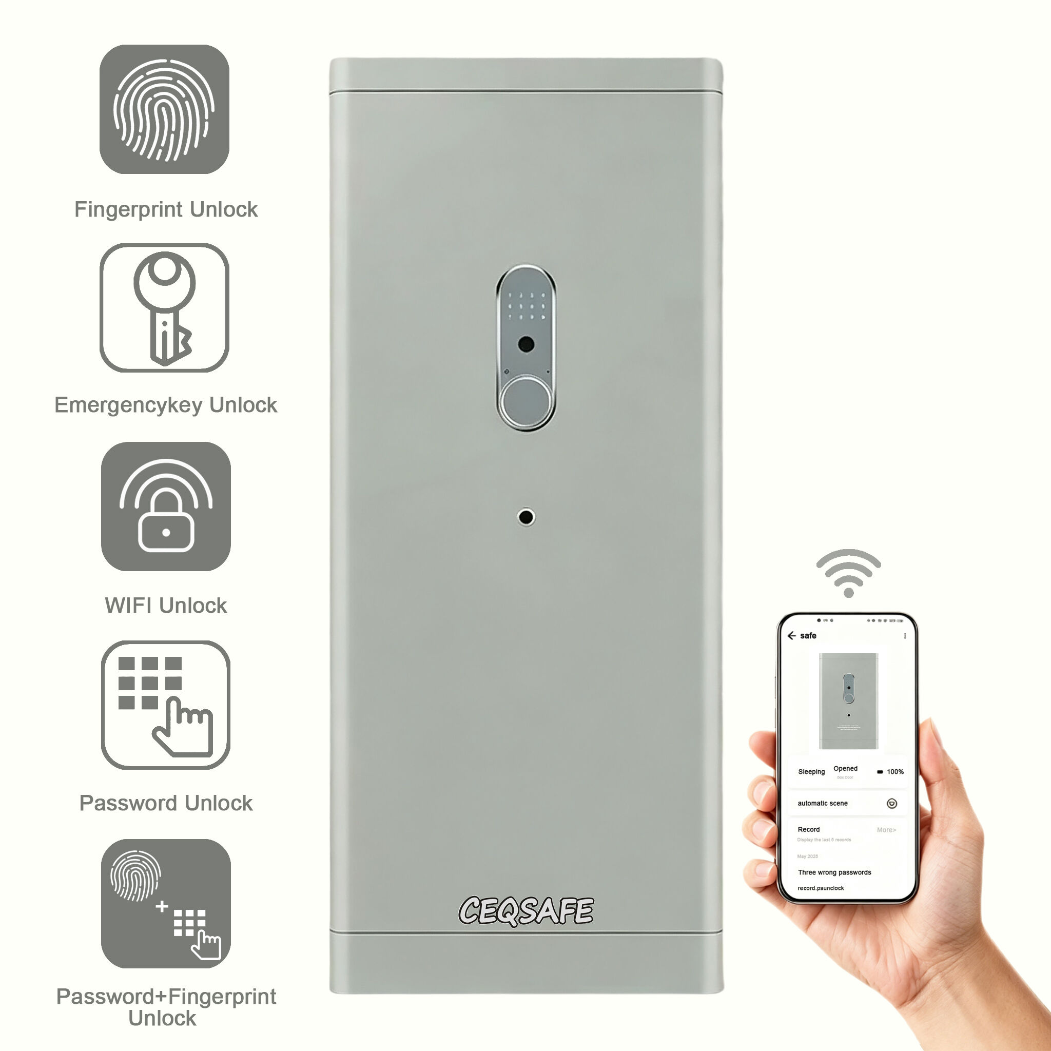 H2-1500 CEQSAFE Diebstahlschutz-Aufbewahrungsbox mit TUYA-App und WLAN sowie Fingerabdruckzugang für Heim, Büro und Hotel