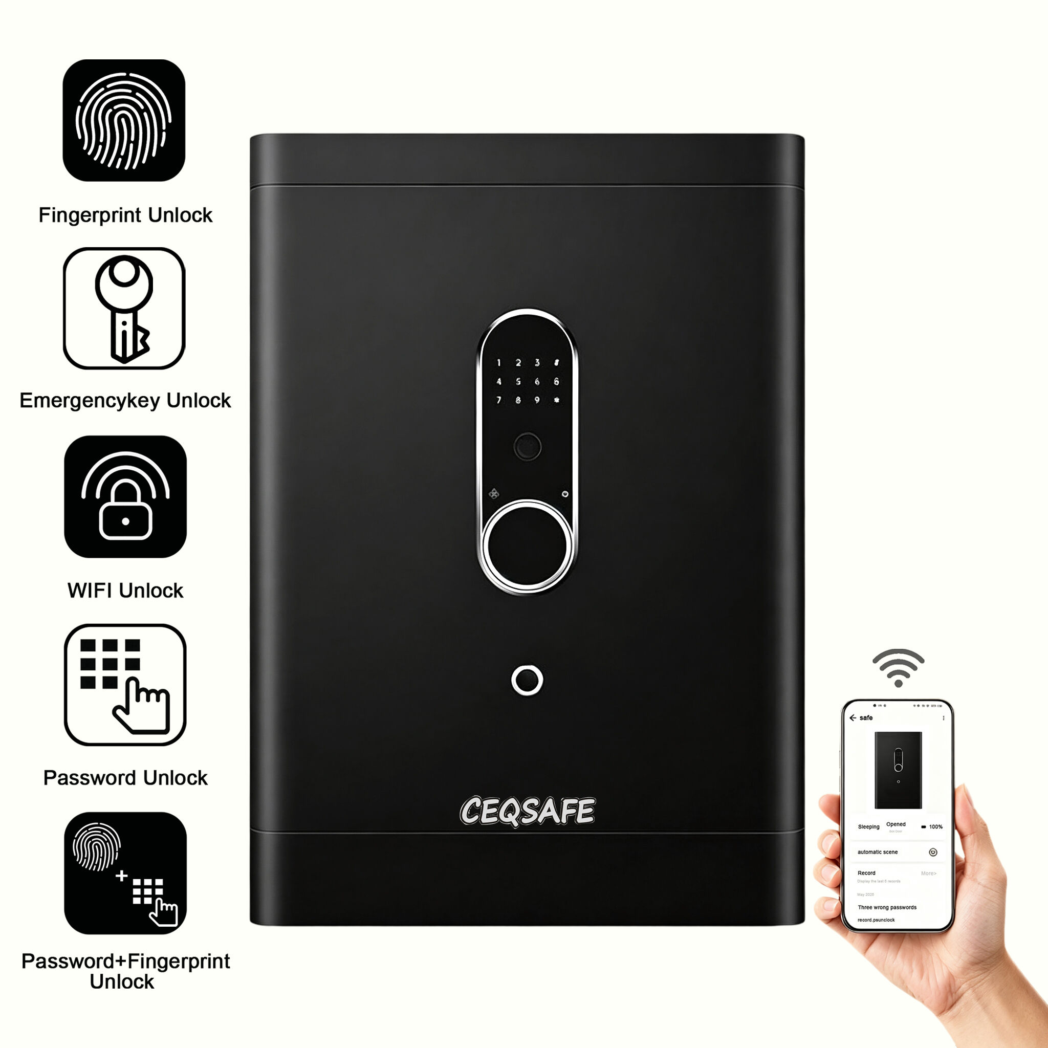 CEQSAFE High Quality Modern Anti-Theft Alarm Wall Mounted TUYA APP WIFI Fingerprint Password Safe Customizable for Office