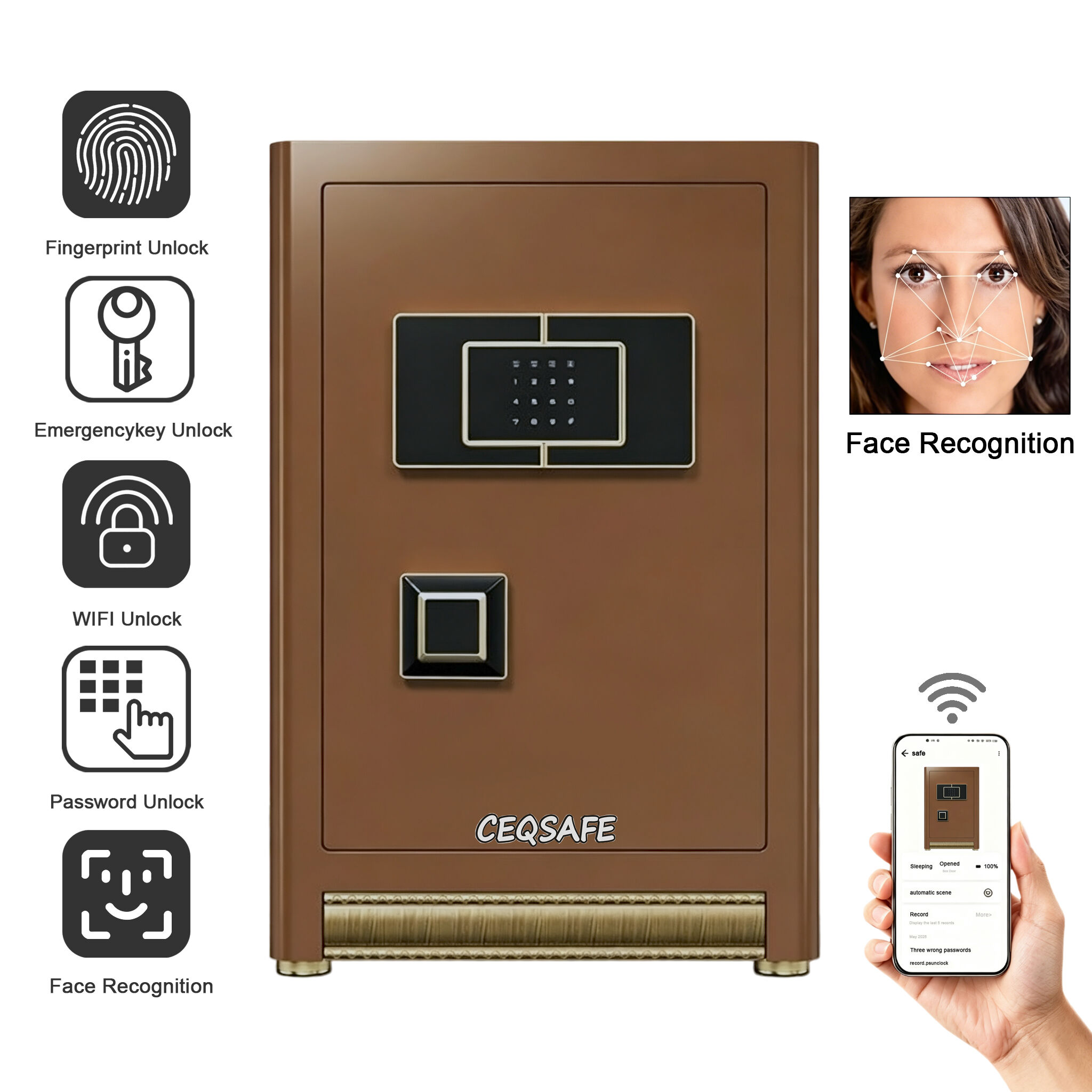 WS-700 CEQSAFE Security Safes Face Recognition WiFi Smart Home & Office Digital Safe Box with Fingerprint Electronic Safe Box