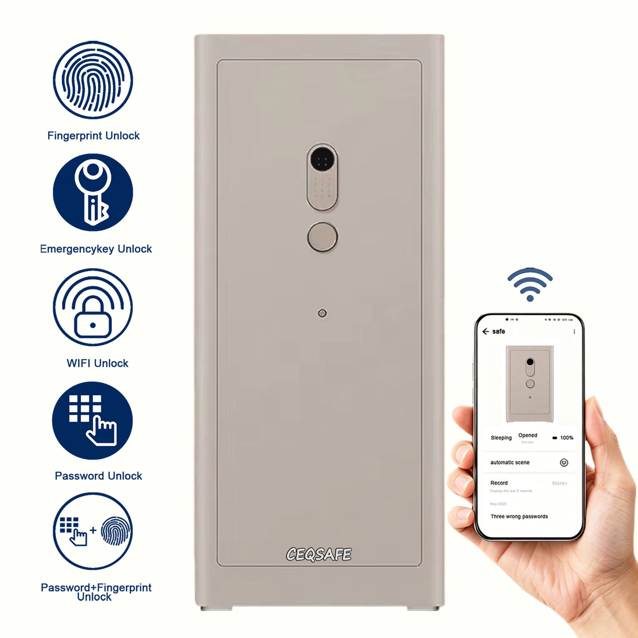 A2-1500 CEQSAFE Electronic Steel Safe Box with App & Fingerprint Lock Strong Household Security Digital Storage Open Access