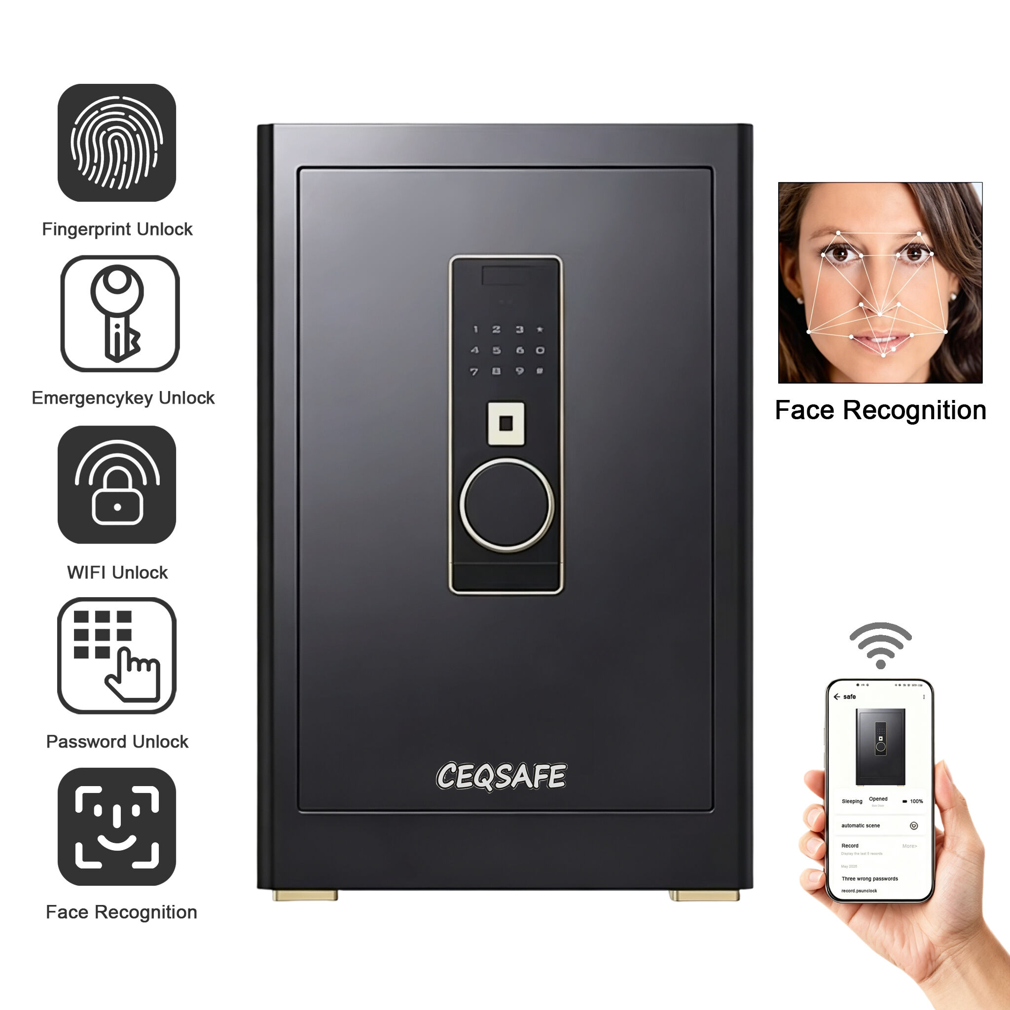 LH-800 CEQSAFE Electronic Secure Depository Wifi Fingerprint Face Recognition TUYA APP Safe Secret Hidden Storage Safe Box