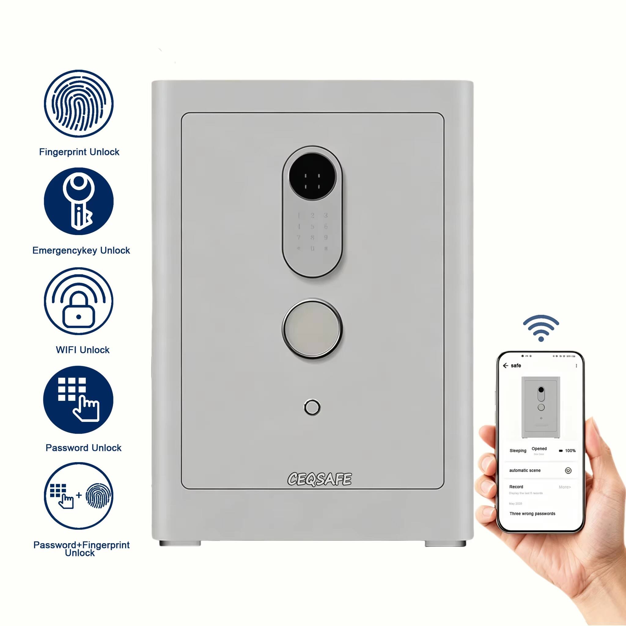 CEQSAFE Wifi Anti-Theft SteeL Office Home Safe Alarm Fingerprint Simple Password Safe Box Password Key for Home Office Security