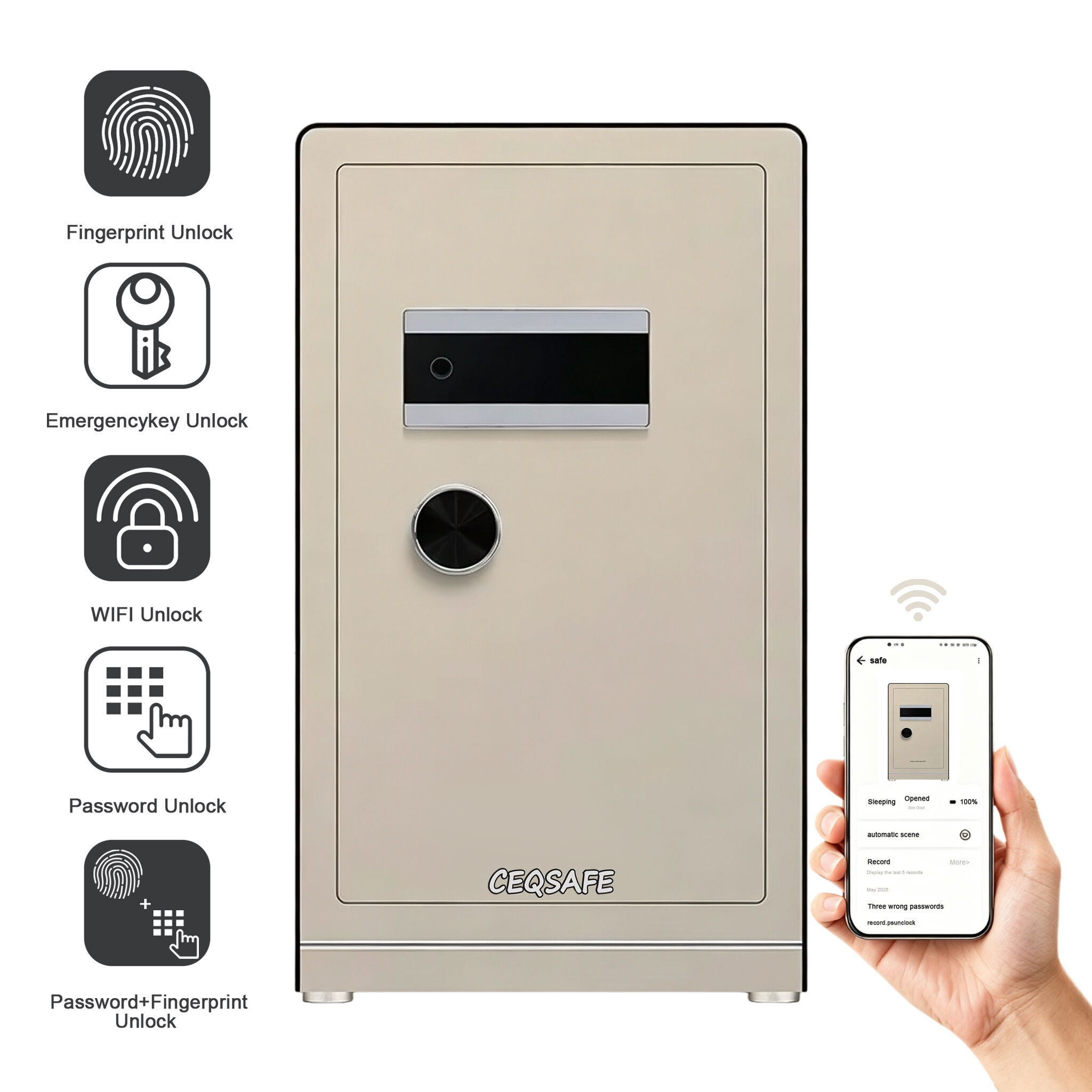 A7-800 CEQSAFE TUYA APP WIFI Biometric Fingerprint Digital Safe Box Heavy Security Steel Money Electronic Safes for Home Office Hotel