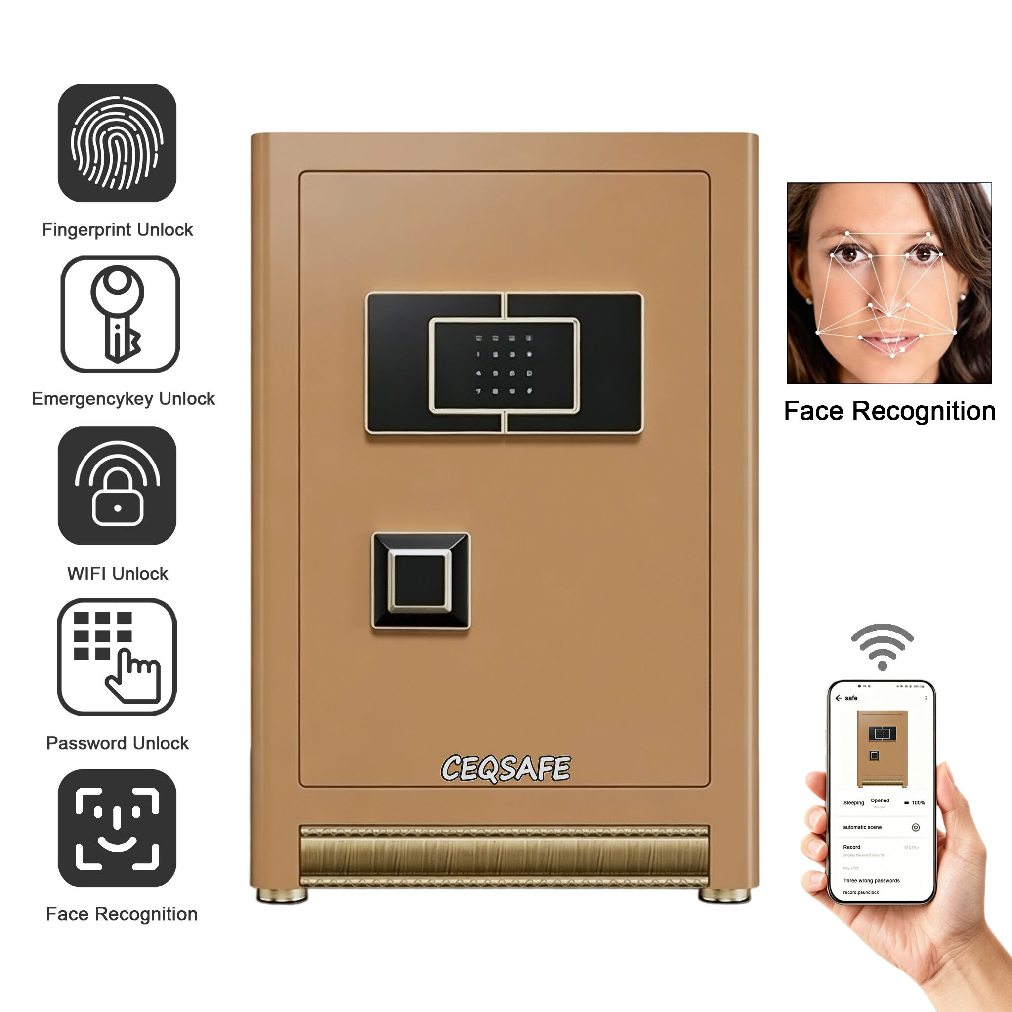 WS-700 CEQSAFE Safety Locker with WIFI Face Recognition  Fingerprint Safe Box Office Hotel Safe Home Key Safe Box Caja Fuerte Caja Segura