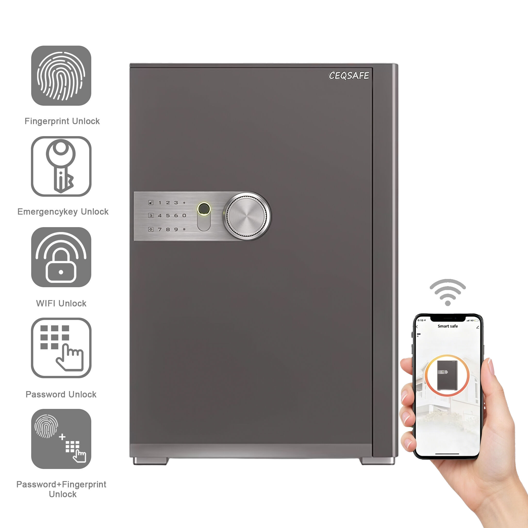 A6-800 CEQSAFE Hot Sale Safe Metal Security Safe Box Fingerprint Key Safe Luxury Smart TUYA APP WIFI Safe Box