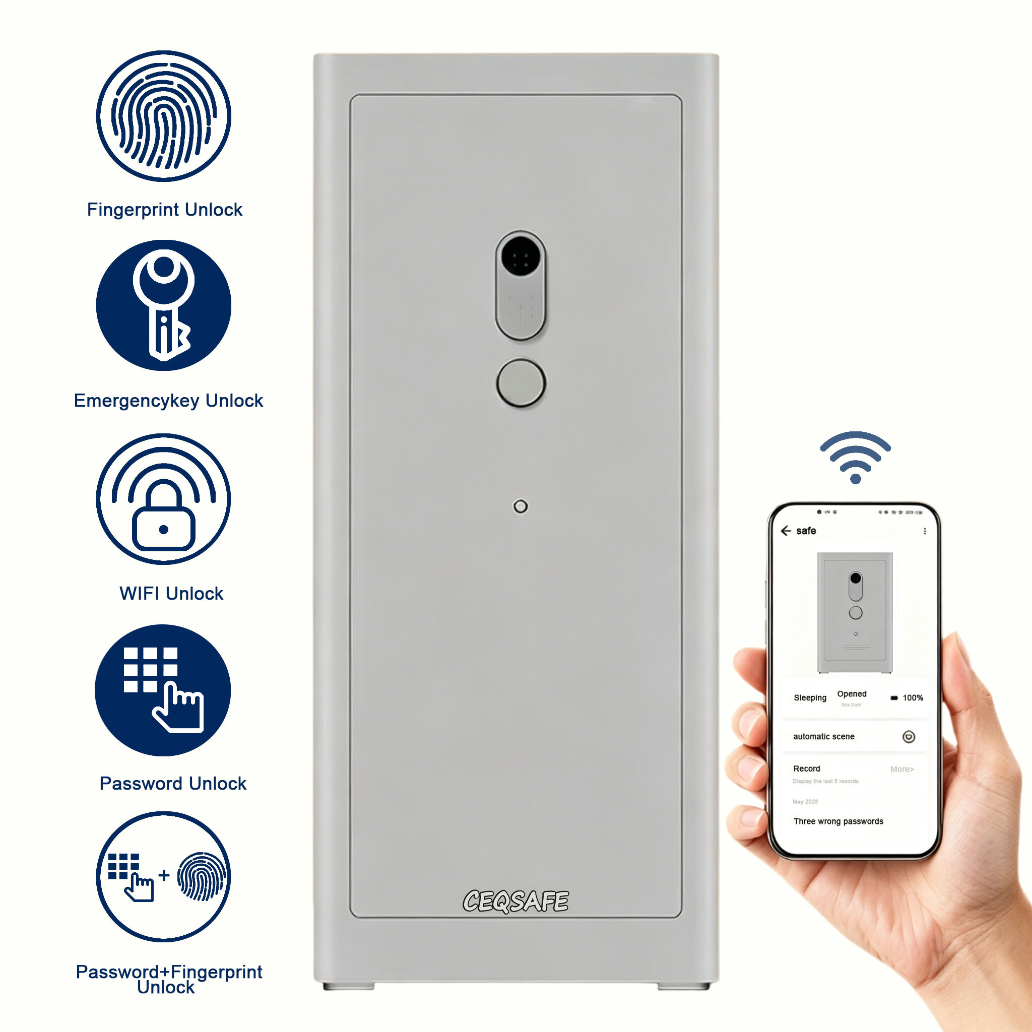 A2-1500 CEQSAFE High Quality Home Security Digital TUYA APP Wifi Fingerprint Safe Box Steel Household Storage Direct Factory Sale