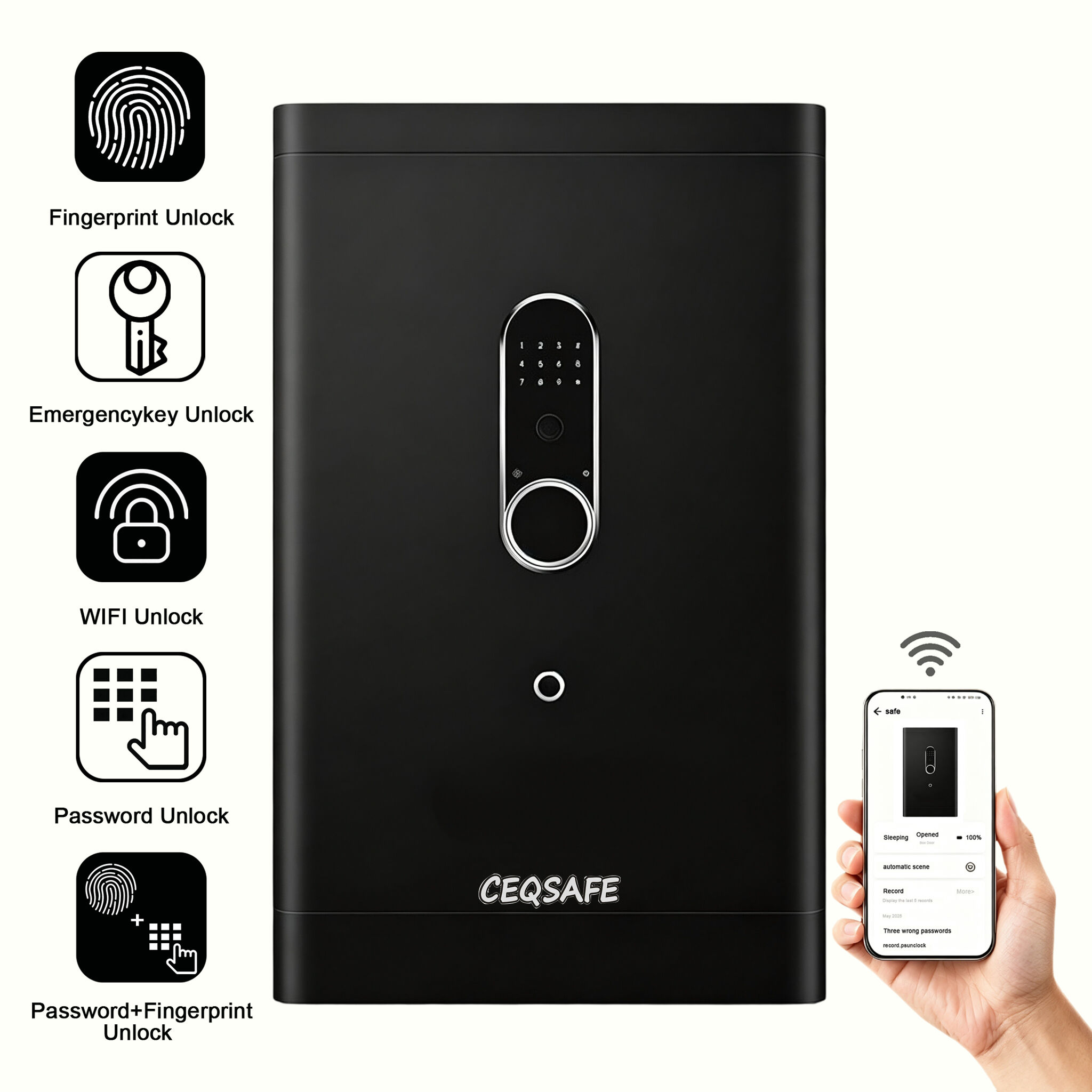H2-700 CEQSAFE Home & Office TUYA APP WiFi Password Safe with Storage Box Anti-Theft Feature