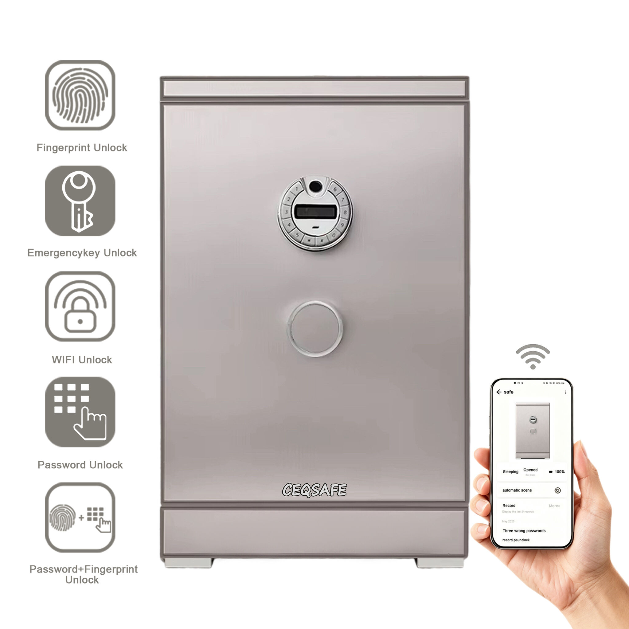 A3-700 CEQSAFE All Steel Fingerprint Password Electronic Anti-Theft Safe for TUYA APP WIFI Home Office