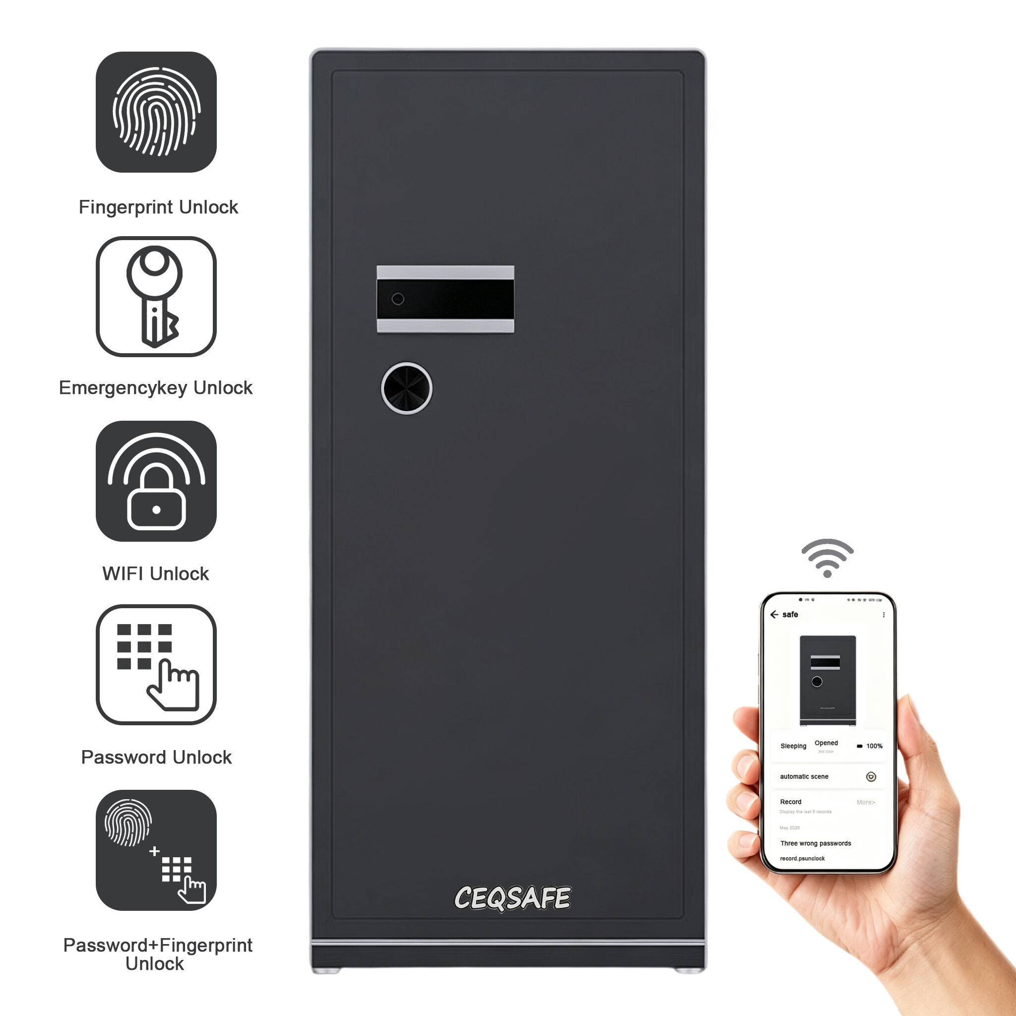 A7-1500 CEQSAFE New Arrival Smart Safe WIFI Function Steel Electronic Security Money Digital Fingerprint Safe Box