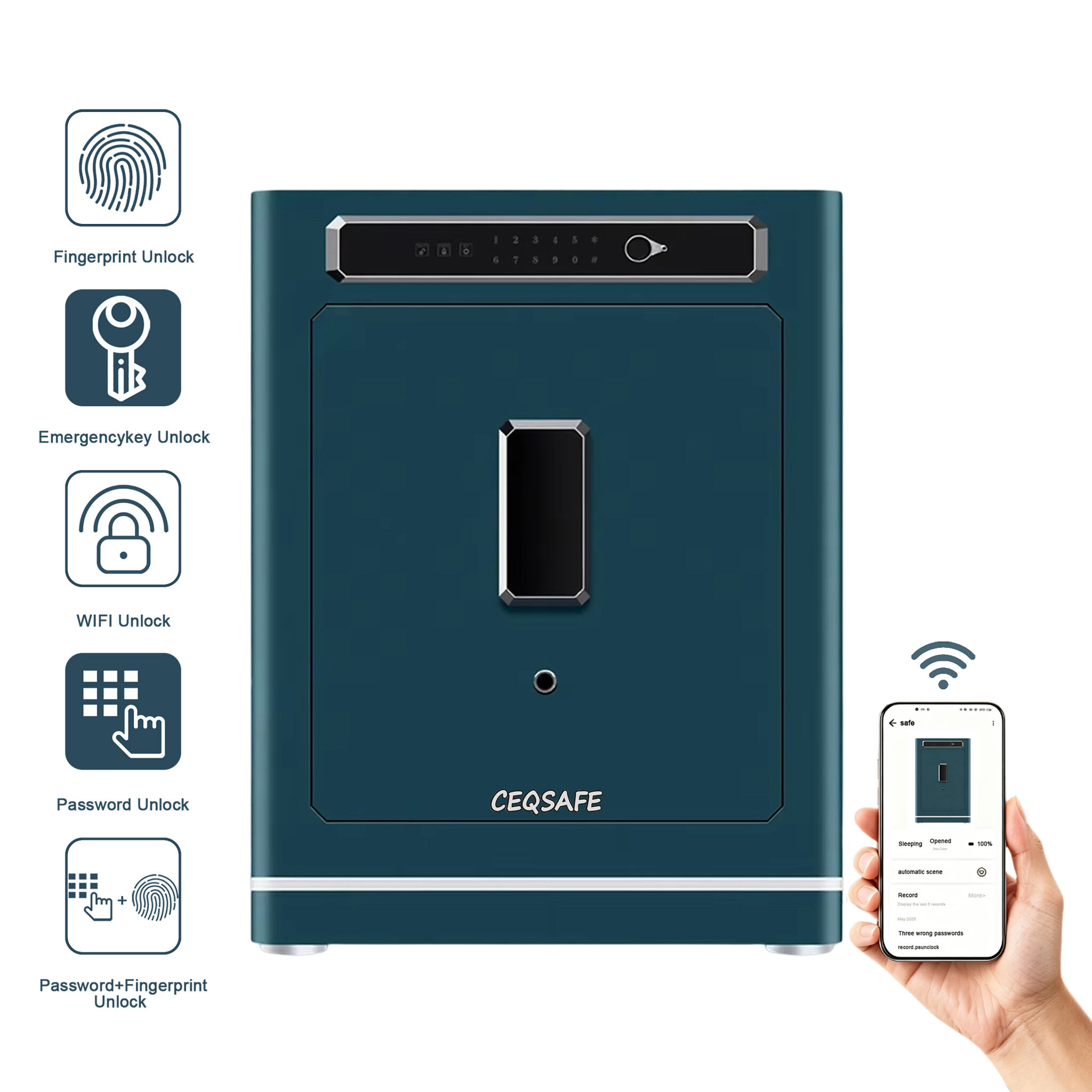 A1-500 CEQSAFE Home Security Digital TUYA APP Wifi Fingerprint Safe Box Fireproof Steel Household Storage with Key Lock
