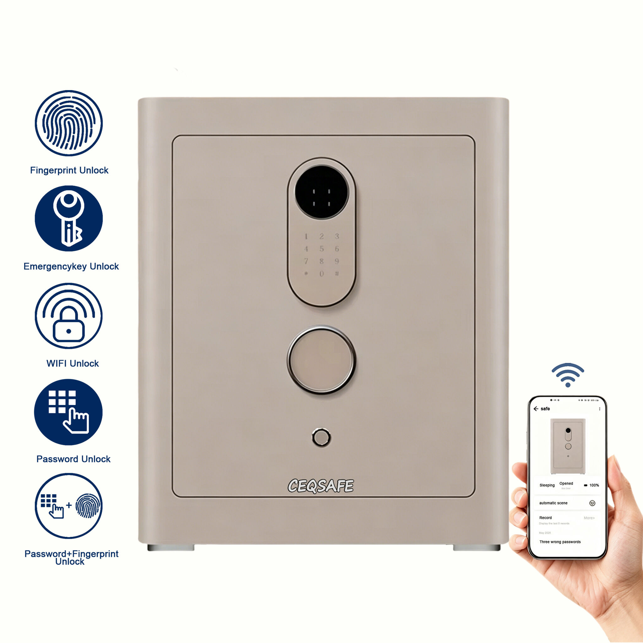 A2-480 CEQSAFE Diebstahlsicherer TUYA-App-WLAN-Geldsafe mit Zulassung für Büro, Hotel und Privathaushalt, digitale Sicherheits-Elektronik-Safe
