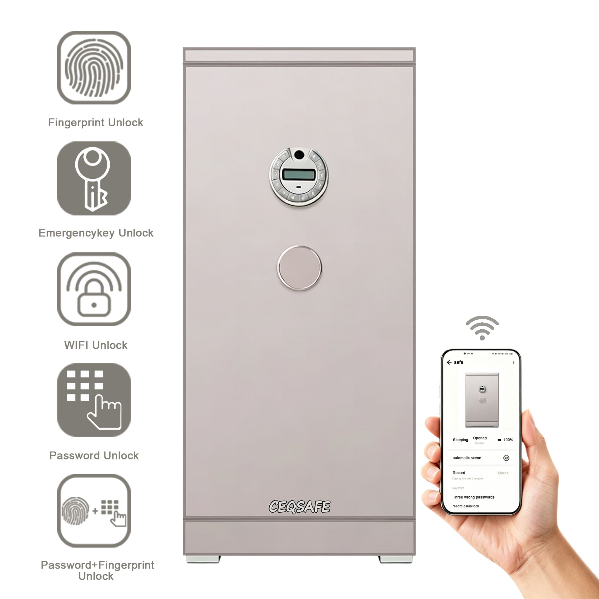 CEQSAFE Steel Strong Box with Fingerprint for Office Hotel Home Safety Box with Password TUYA APP WIFI