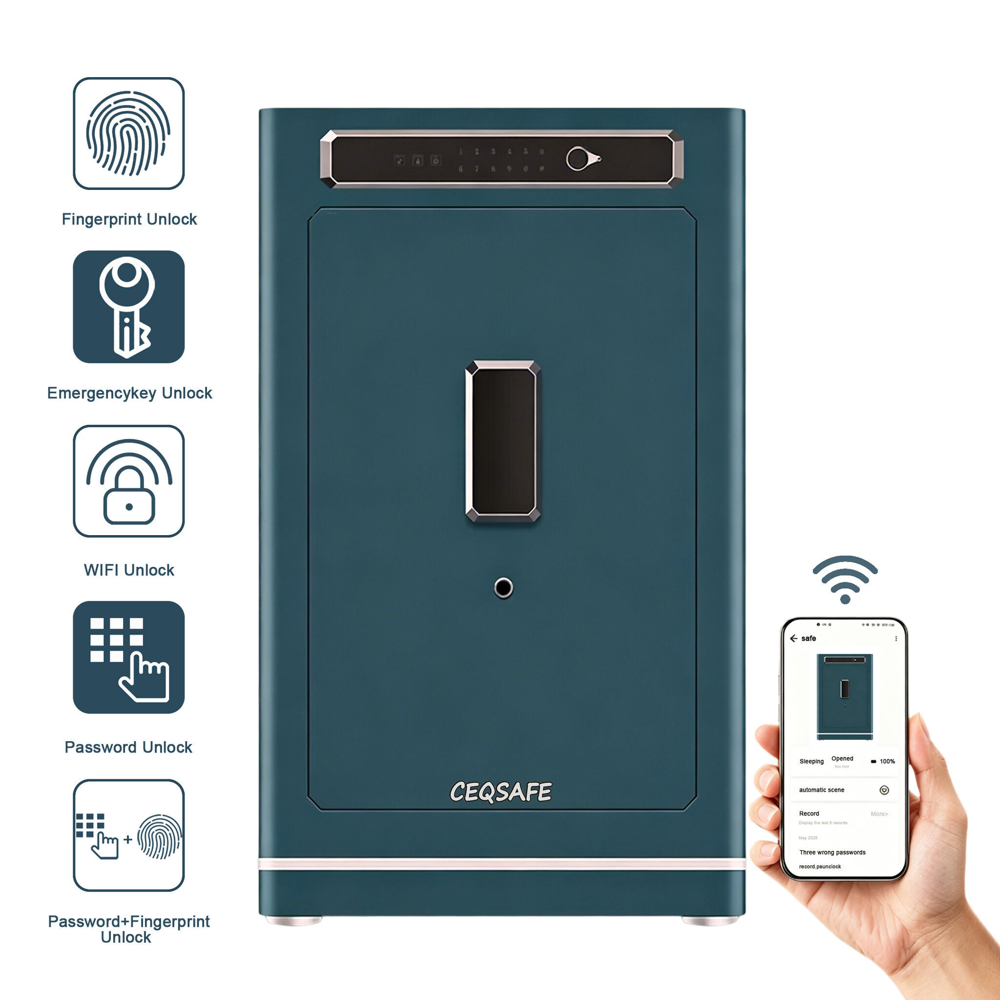 A1-1000 CEQSAFE Custom Electronic Safe Box Steel Household Safe with Fingerprint Lock for Home Storage Remote Opening Through TUYA APP