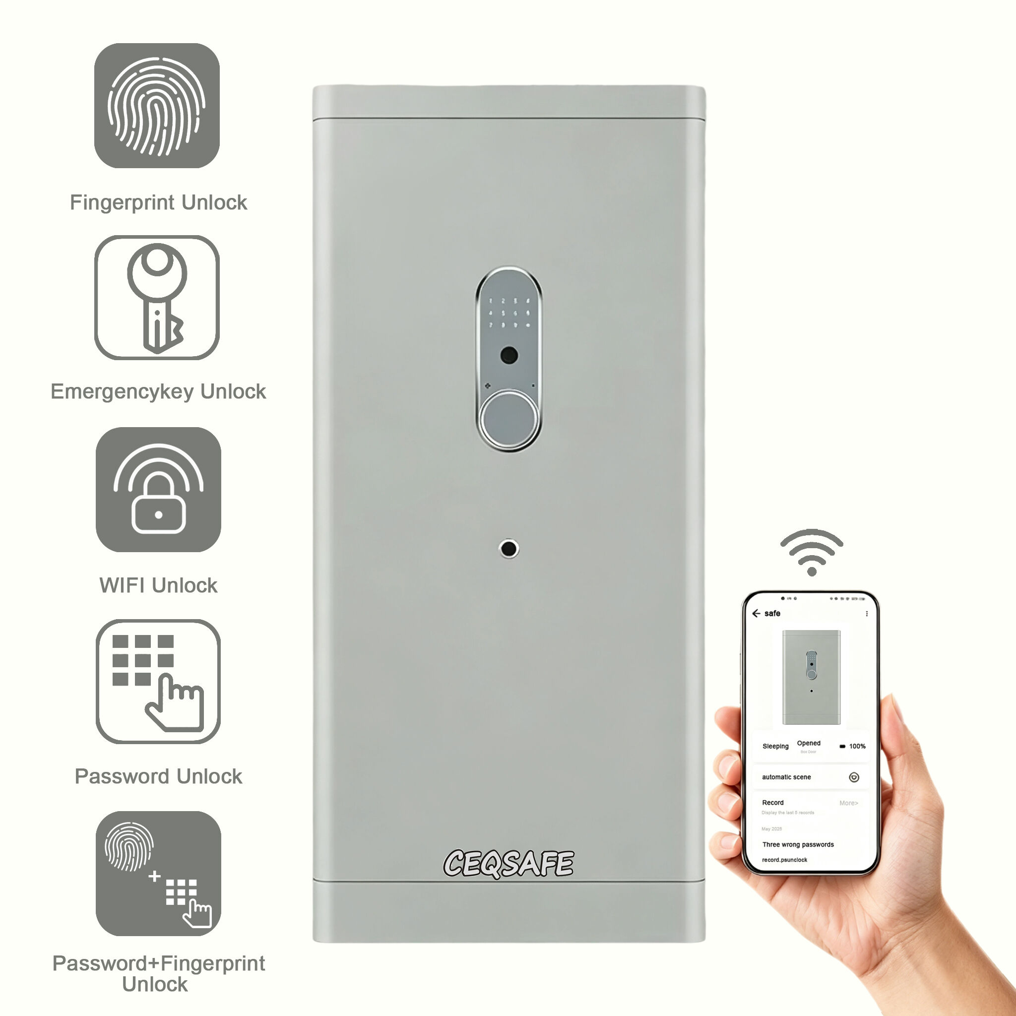 H2-1200 CEQSAFE Home & Office All Steel Fingerprint Password Safe Large Anti-Theft Storage Box