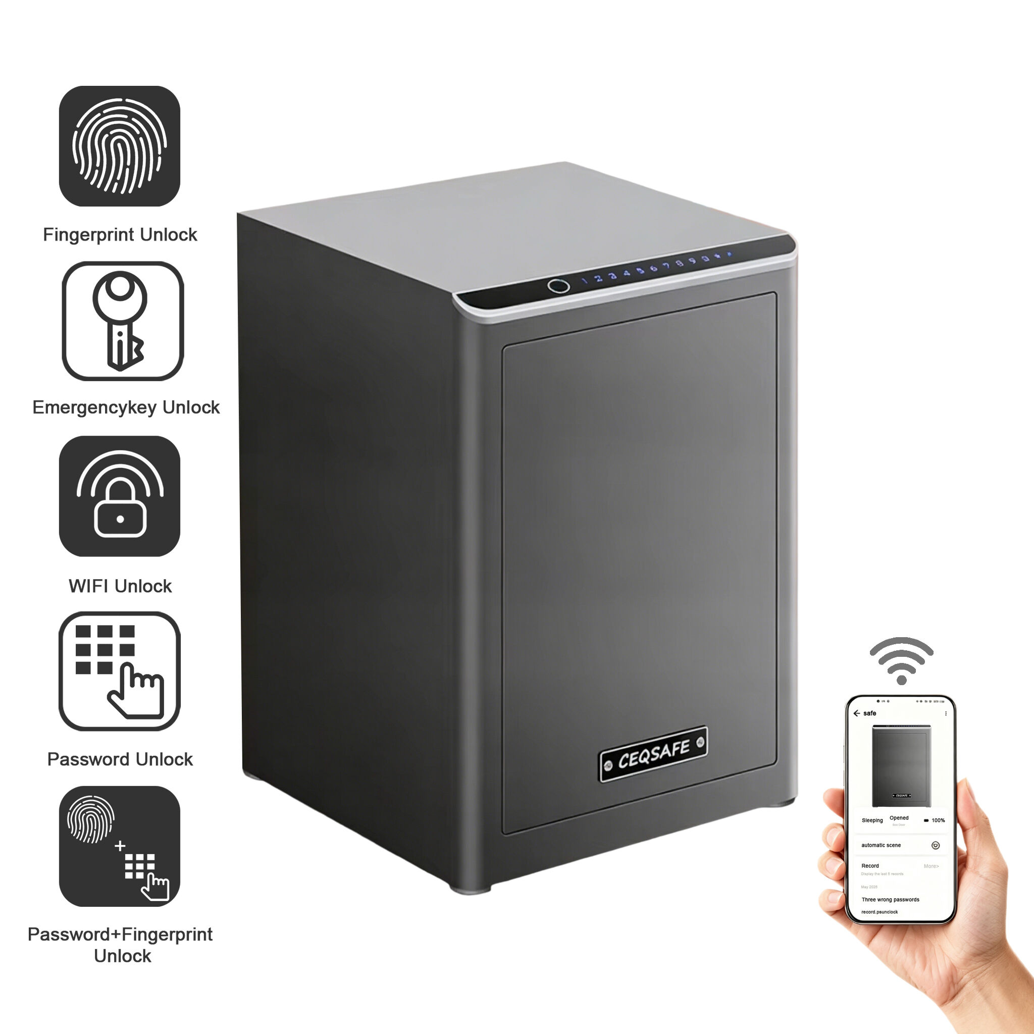 CEQSAFE Anti-Theft Security TUYA APP WIFI Safe Deposit Box with Fingerprint Lock Steel Material for Home Bank Office Hotel