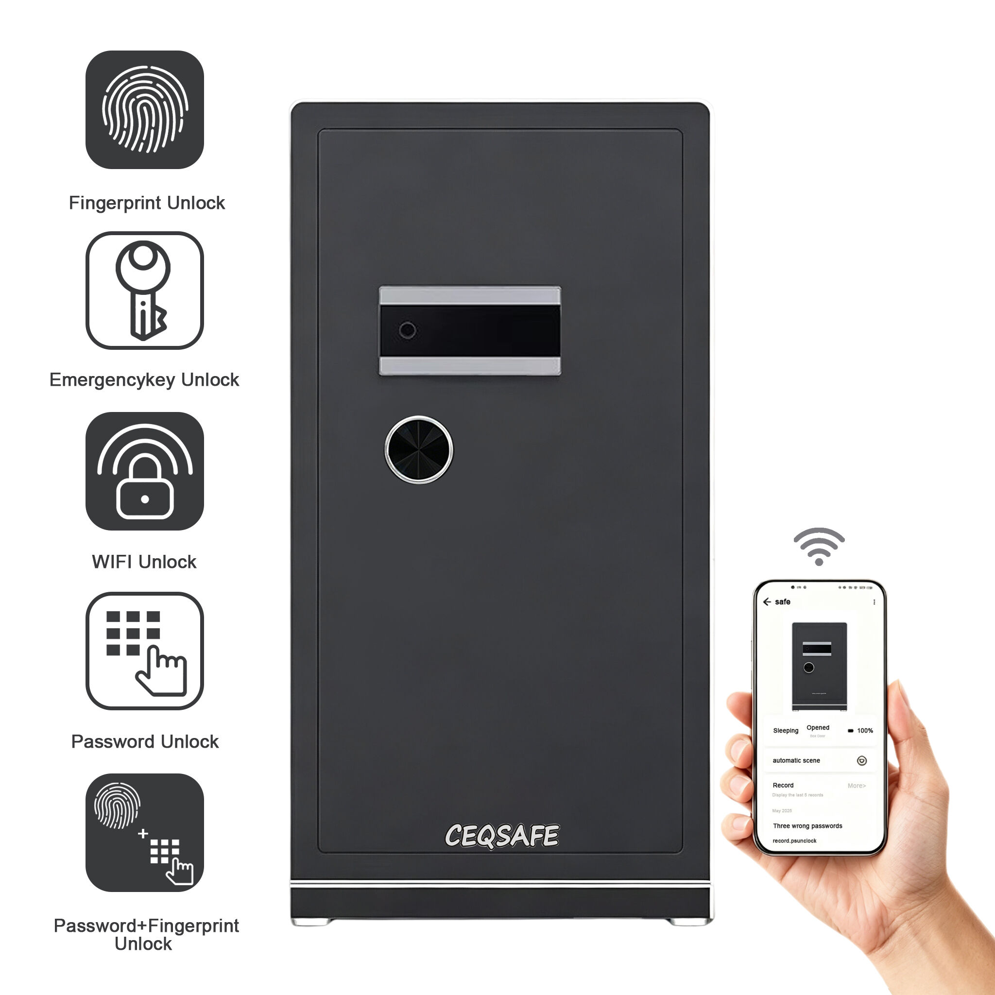A7-1000 CEQSAFE Home Bank Metal Safe Locker Security Steel TUYA APP Biometric Fingerprint Safe Box for Money