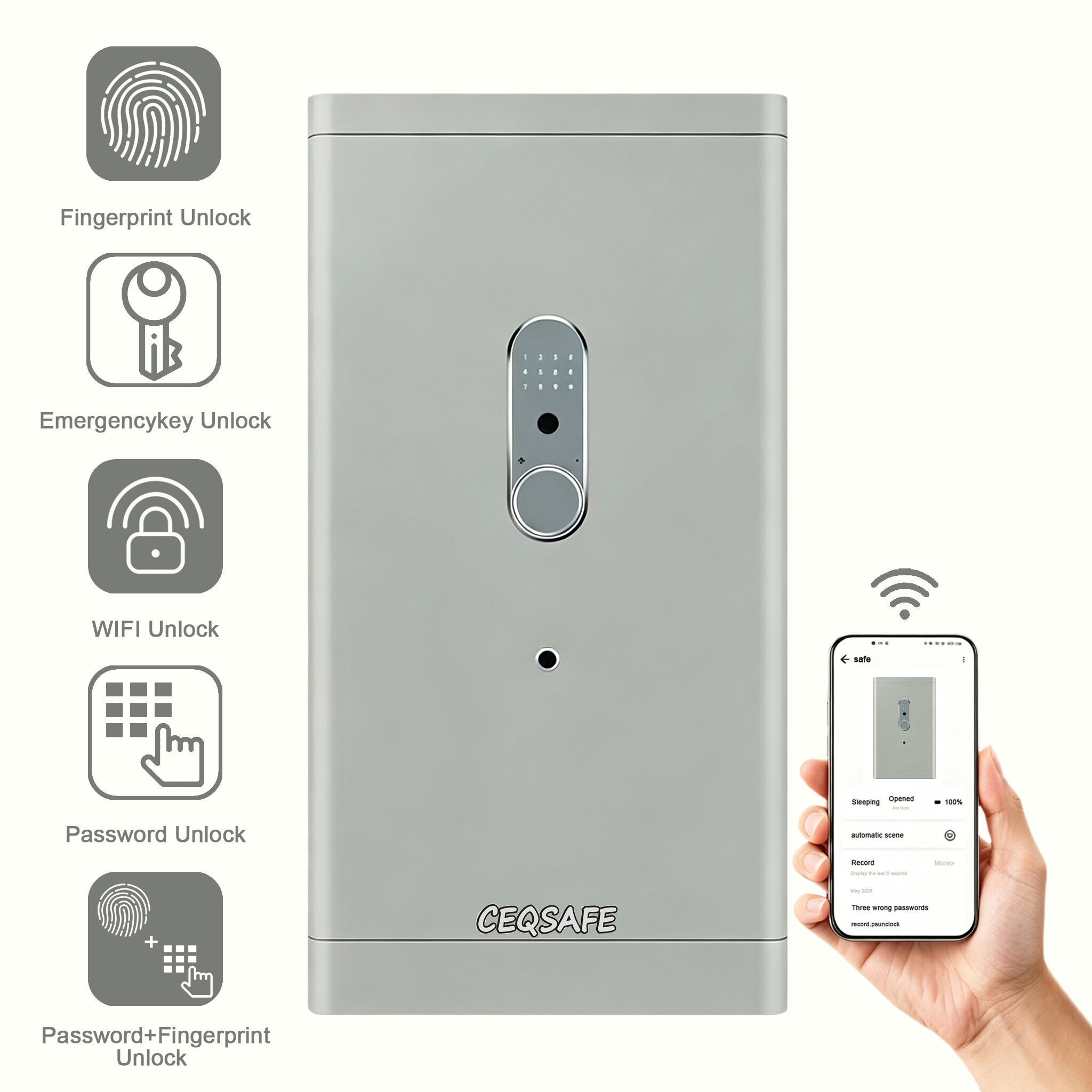 H2-1000 CEQSAFE Heavy-Duty Home Office TUYA APP WIFI Fingerprint Safe Thickened Metal Safe for Secure Storage