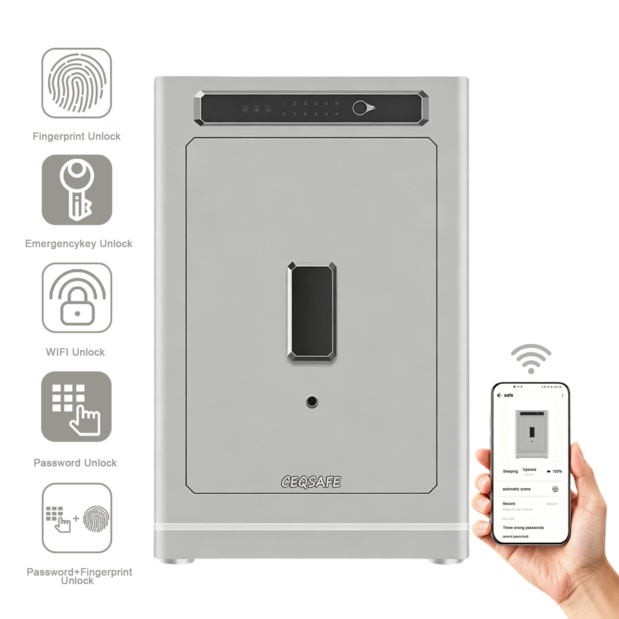 A1-800 CEQSAFE TUYA APP WIFI Anti-Theft SteeL Office Home Safe Intelligent Fingerprint Password Safe Box