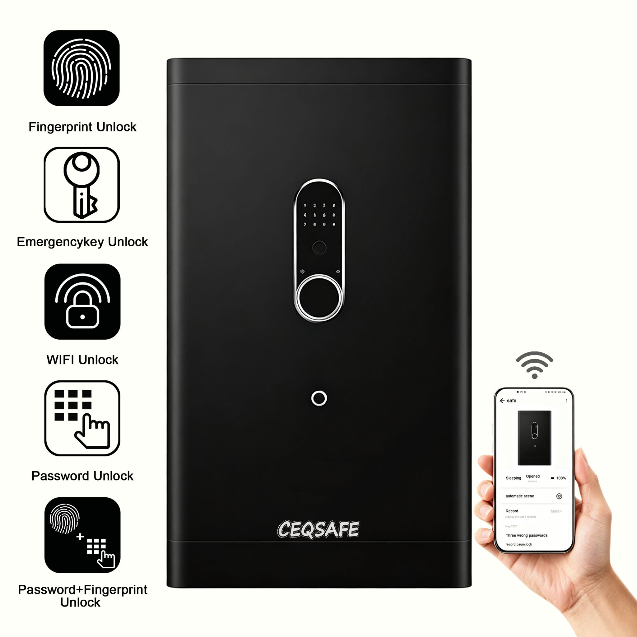 H2-800  CEQSAFE Fingerprint Password Safe with Comprehensive Screen Protector Small WIFI Remote Anti-Theft Features