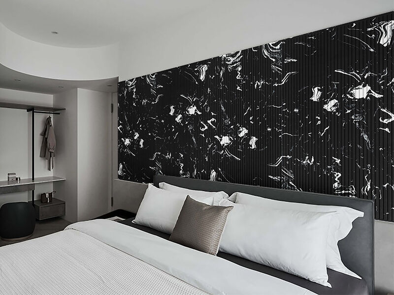 Artificial Black Engineered Marble Slab with White Vein