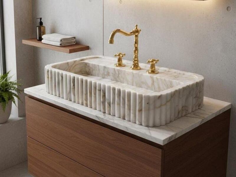 Calacatta Gold Marble Fluted Sink