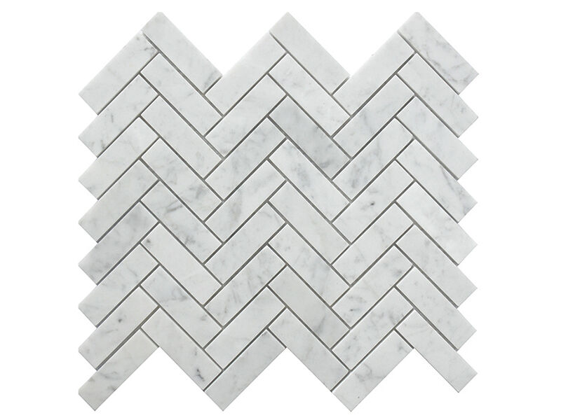 Bianco Carrara White Marble Herringbone Stone Mosaic Tile