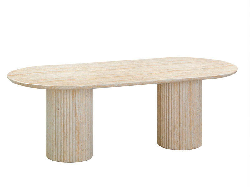 Ovale travertijn eettafel met geulde poten