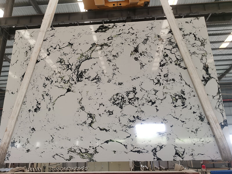 Artificial White Engineered Marble Slab with Black Green Vein