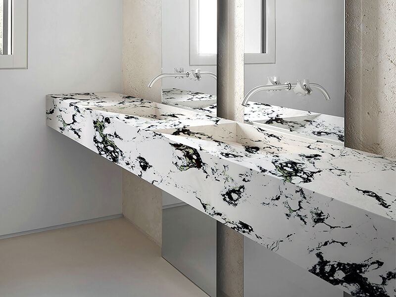 Artificial White Engineered Marble Slab with Black Green Vein