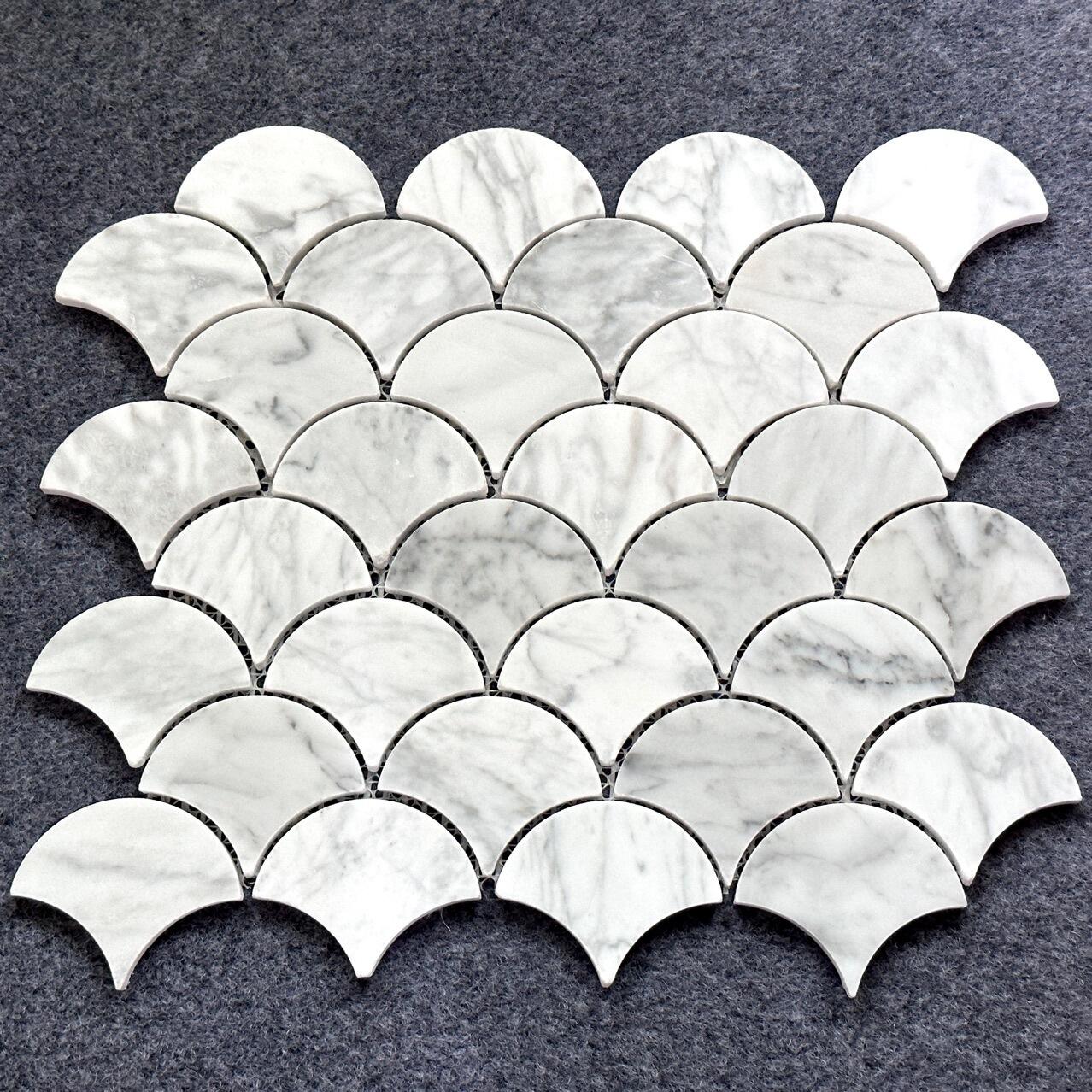 Bianco Carrara White Marble Fan Shaped Mosaic Tile | Stone Mosaic