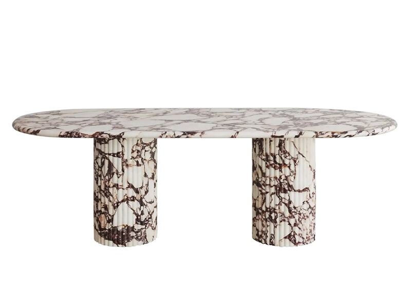 Calacatta Viola-marmeren eettafel met gefluteerde ronde marmeren poten