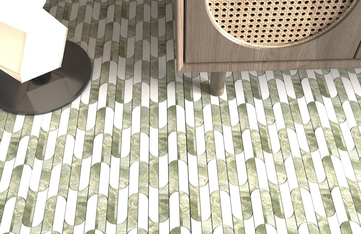 White and Green Marble Waterjet Mosaic Tile