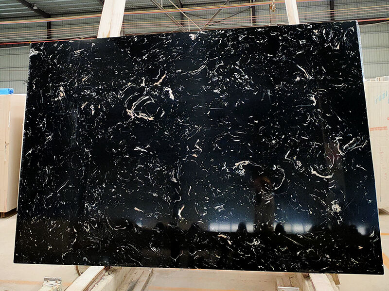 Artificial Black Engineered Marble Slab with White Vein
