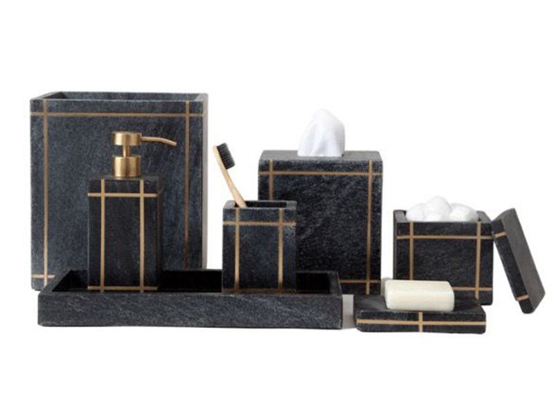 Natuurlijke zwarte marmeren badkamerset met gouden inlegwerk