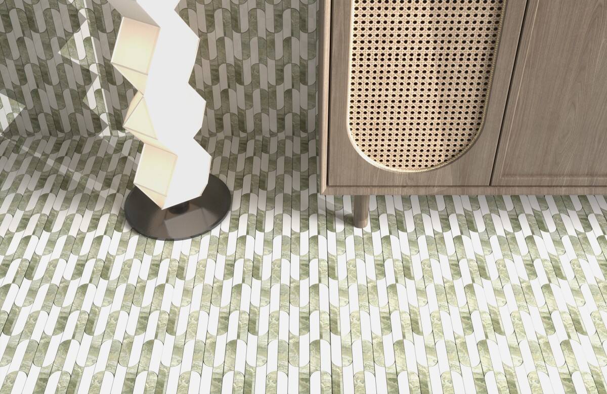 White and Green Marble Waterjet Mosaic Tile