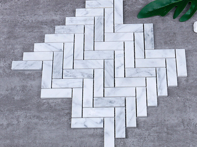 Bianco Carrara White Marble Herringbone Stone Mosaic Tile