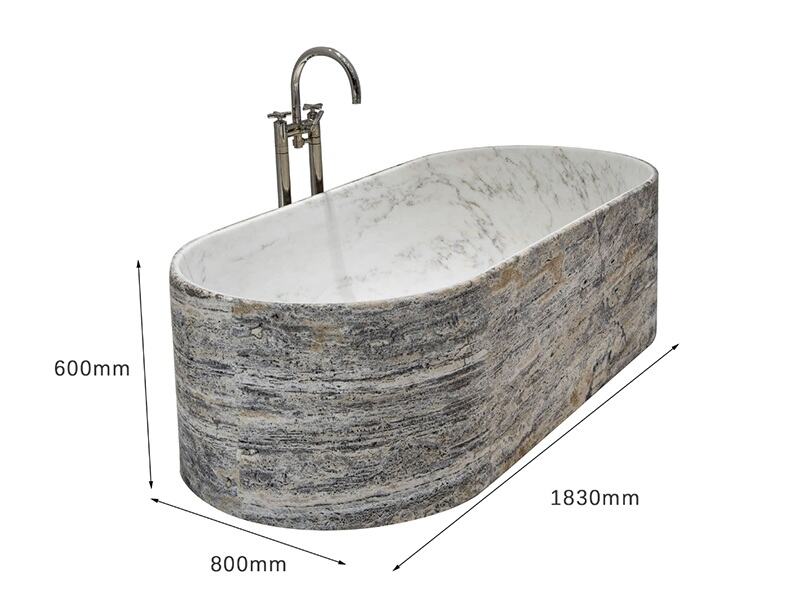 Carrara marmer en travertijn zilver vrijstaande badkuip