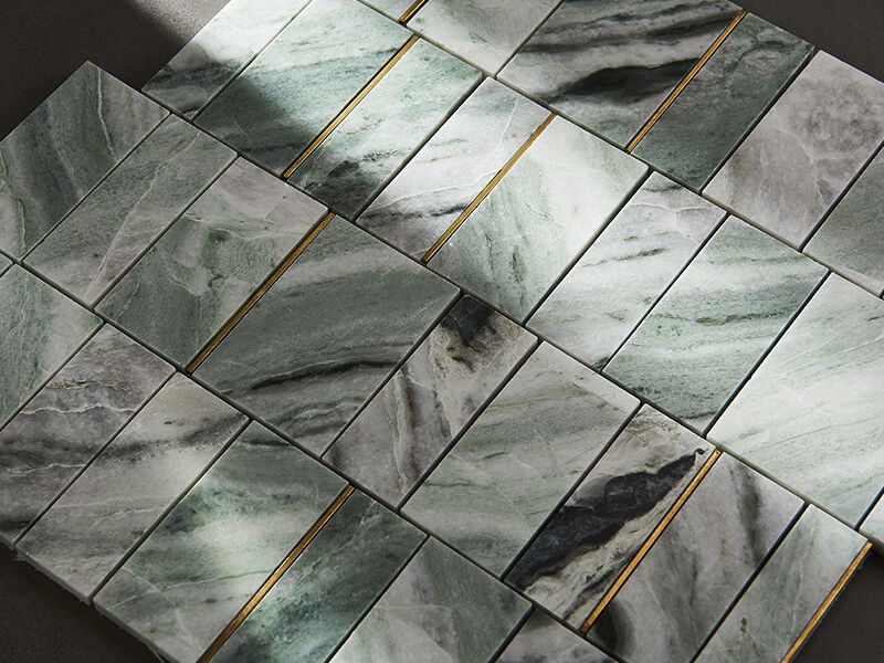 Green Natural Marble Mosaic with Metal Strips