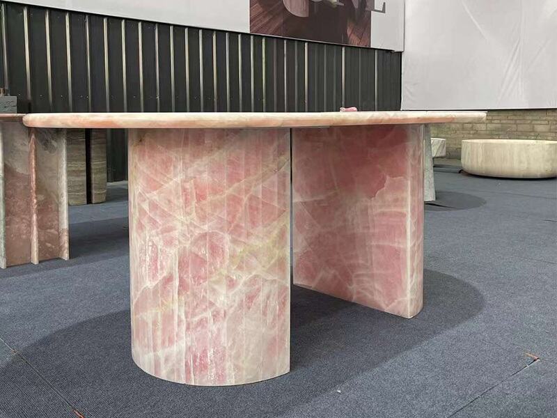 Op maat gemaakte roze kristalonyx ovale eettafel