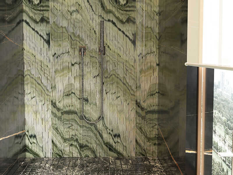 Green Natural Marble Mosaic with Metal Strips